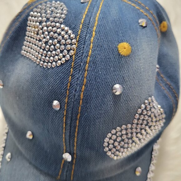 Denim Heart Bling Baseball Cap
